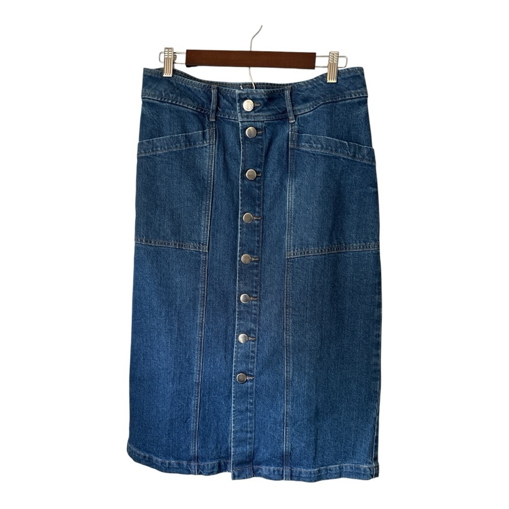 LOFT Denim Button Down Midi A-Line Skirt Size 10 petite NWOT